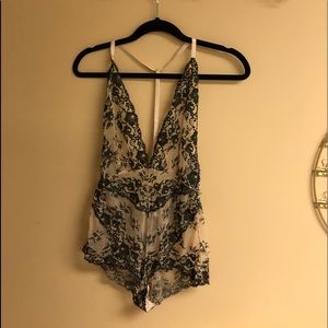 Black and Champagne lace Free People Bodysuit
